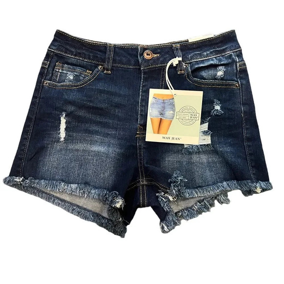 NWT Wax Jeans Women Blue Denim Cotton Mid Rise‎ Jean Short Size Small - Picture 1 of 4